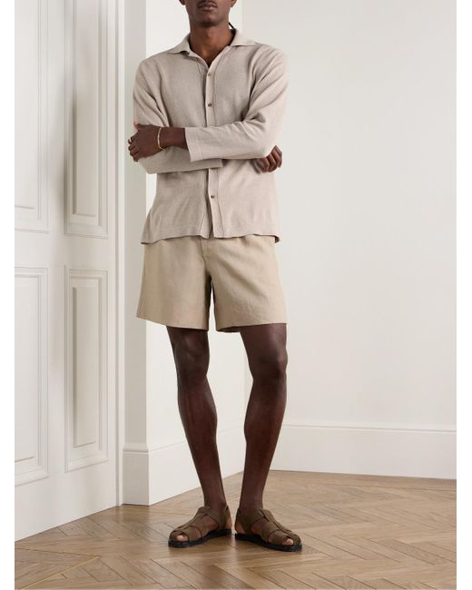 STÒFFA Natural Wide-leg Belted Pleated Linen Shorts for men