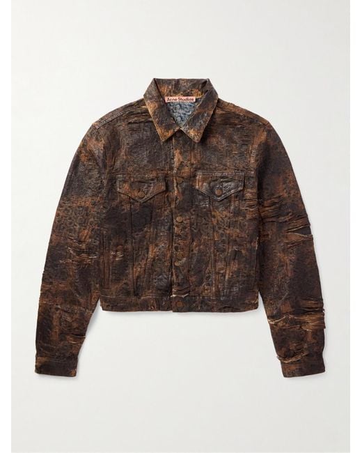 Acne Brown Oraya Slim-Fit Cropped Distressed Coated-Denim Jacket for men