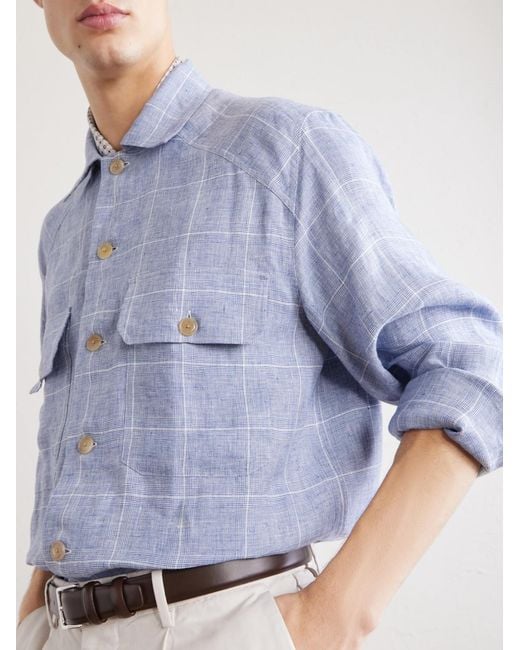 Ralph Lauren Blue Clayburn Checked Linen Shirt for men