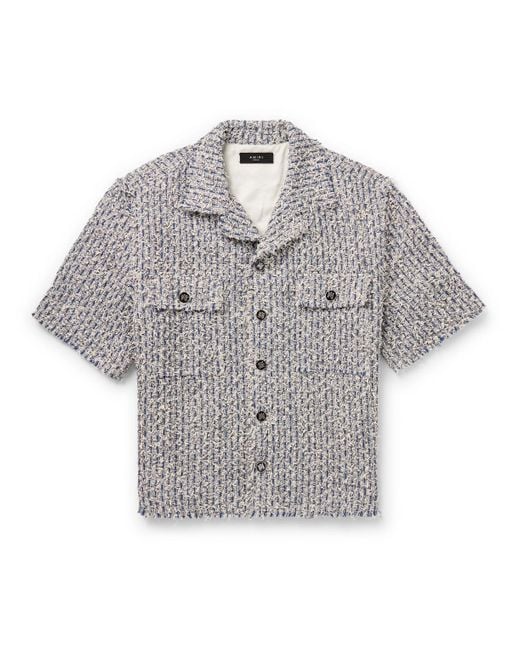 Amiri Gray Camp-collar Frayed Cotton-blend Tweed Overshirt for men