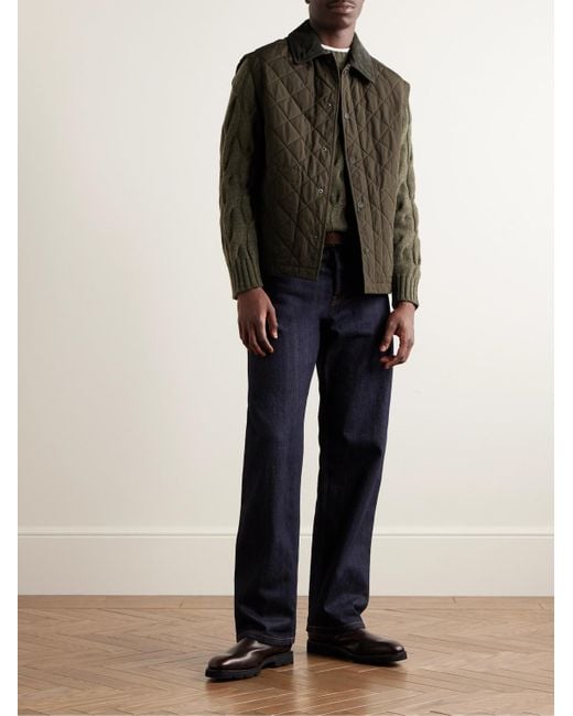 James Purdey & Sons Green Cotton Corduroy-Trimmed Padded Quilted Shell Gilet for men