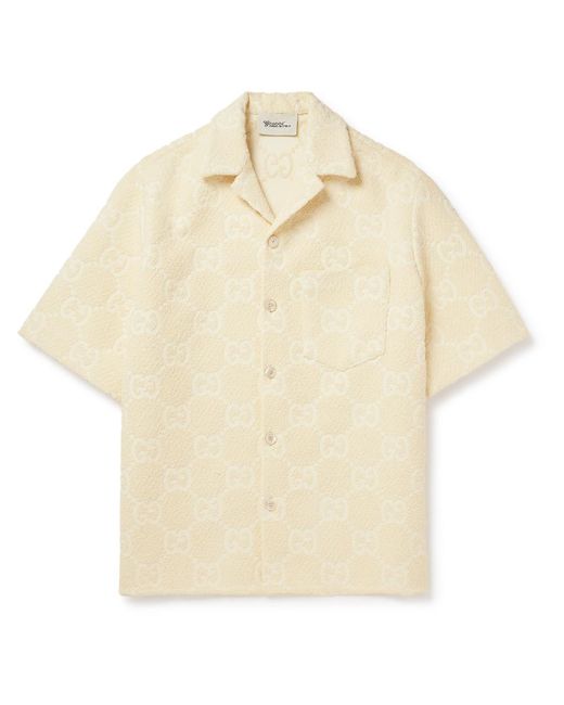 Gucci Natural Oversized Camp-collar Monogrammed Terry-jacquard Shirt for men