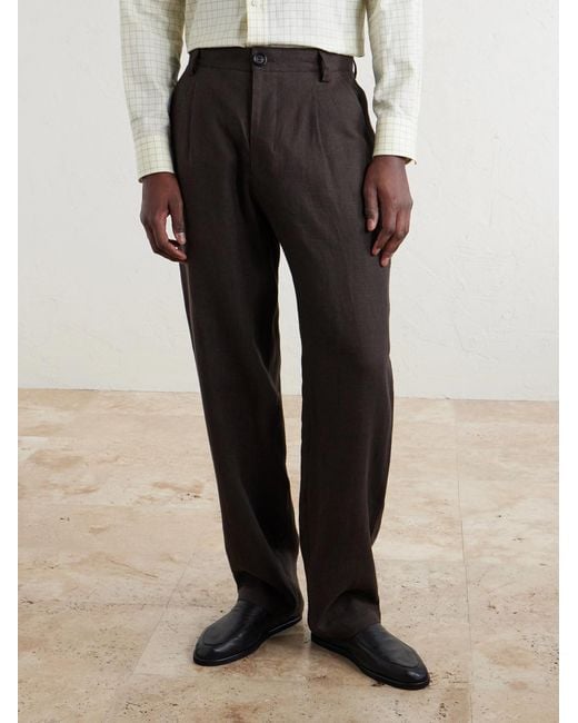 Oliver Spencer Black Coney Straight-Leg Pleated Linen Suit Trousers for men