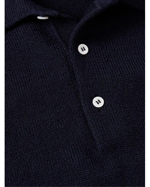 Drake's Blue Merino Wool Polo Shirt for men