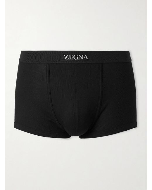 Zegna Black Ribbed Cotton And Modal-Blend Boxer Briefs for men