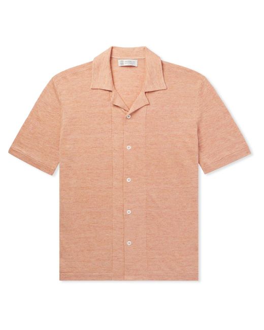 Brunello Cucinelli Pink Camp-collar Linen And Cotton-blend Shirt for men
