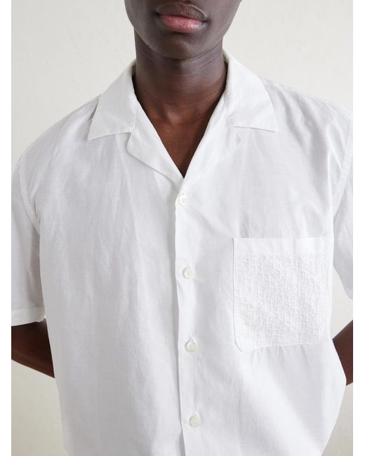 Canali White Camp-Collar Cotton And Linen-Blend Shirt for men