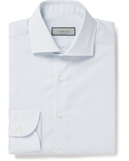 Canali White Cutaway-collar Lyocell-blend Jacquard Shirt for men