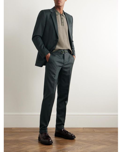 Mr P. Blue Slim-Fit Wool -Twill Drawstring Suit Trousers for men