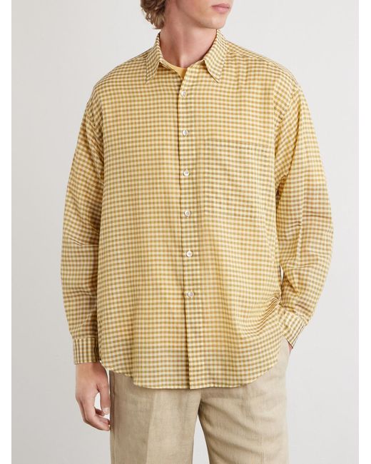 Auralee Natural Checked Cotton-Poplin Shirt for men