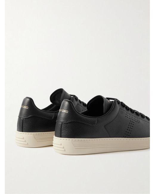 Tom Ford Black Warwick Perforated Full-grain Leather Sneakers for men