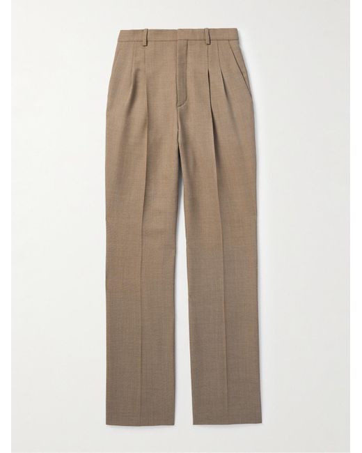 Pantaloni a gamba dritta in lana con pinces di Saint Laurent in Natural da Uomo