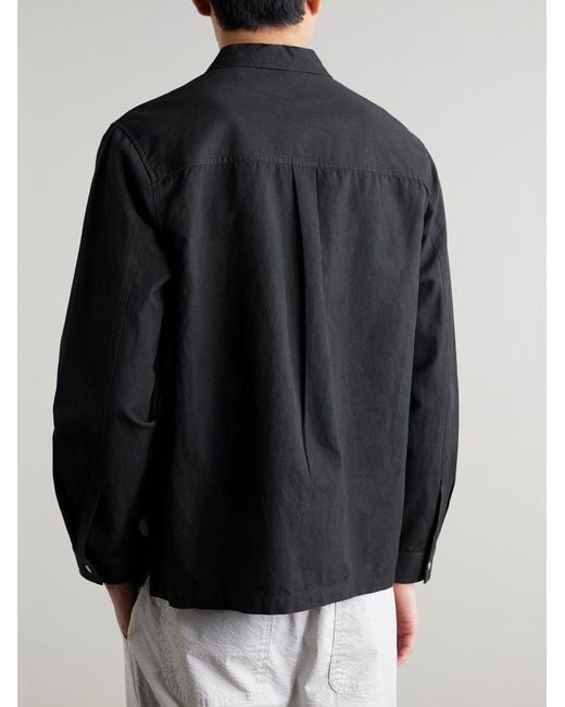 Folk Black Patch Linen And Cotton-Blend Overshirt for men
