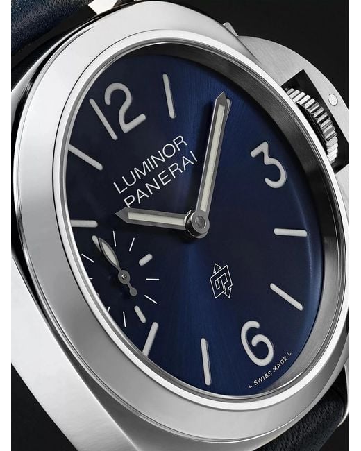 Panerai Black Luminor Blu Mare Hand-wound 44mm Stainless Steel And Leather Watch for men
