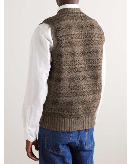 Drake's Brown Fair Isle Wool Sweater Vest for men