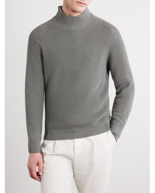 Brunello Cucinelli Gray Knitted Cotton Sweater for men