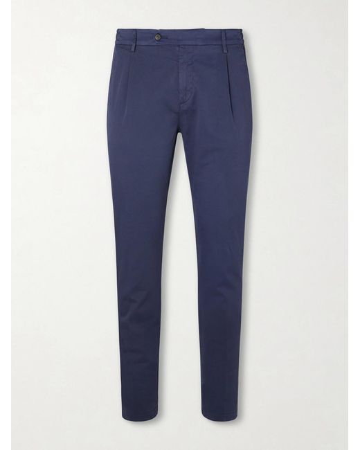 Eleventy Blue Slim-fit Cotton-blend Twill Chinos for men