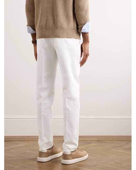 Pantaloni a gamba dritta in twill di cotone di Brunello Cucinelli in White da Uomo