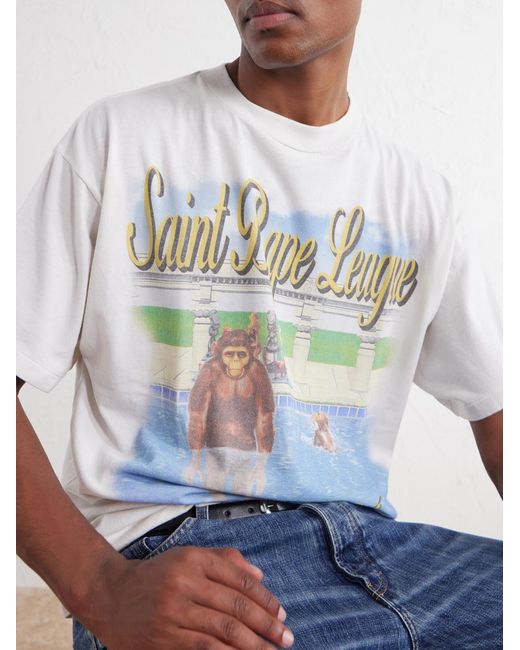 SAINT Mxxxxxx Blue Bape Pool Printed Cotton-Jersey T-Shirt for men