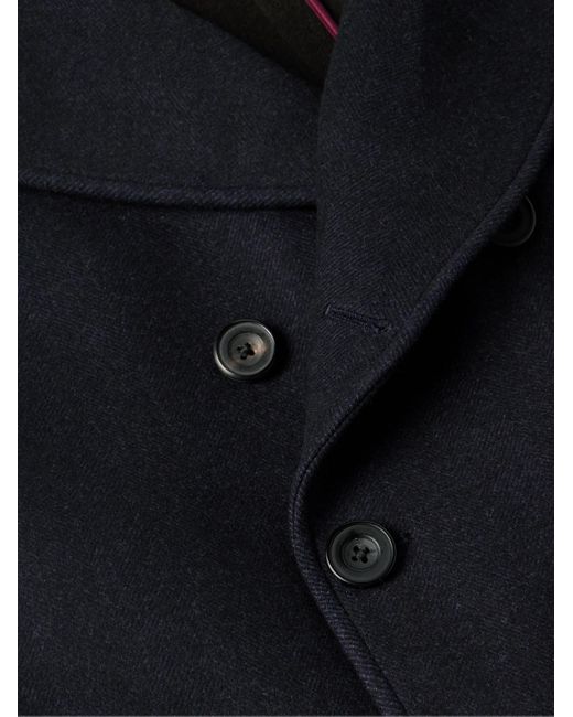 Rubinacci Blue Ulster Double-breasted Herringbone Wool Coat for men