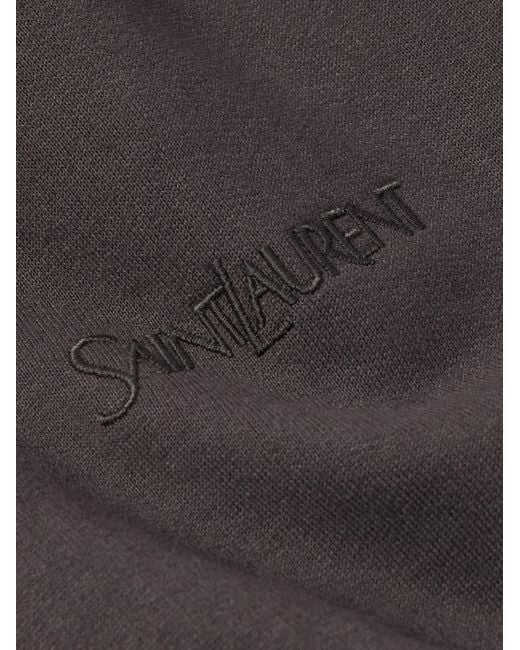 Saint Laurent Gray Logo-Embroidered Cotton-Jersey Hoodie for men