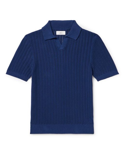 Mr P. Blue Open-knit Ribbed Cotton Polo Shirt for men