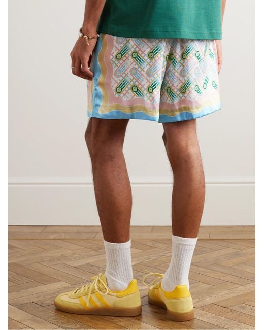 Casablancabrand Blue Ping Pong Straight-leg Printed Silk Shorts for men