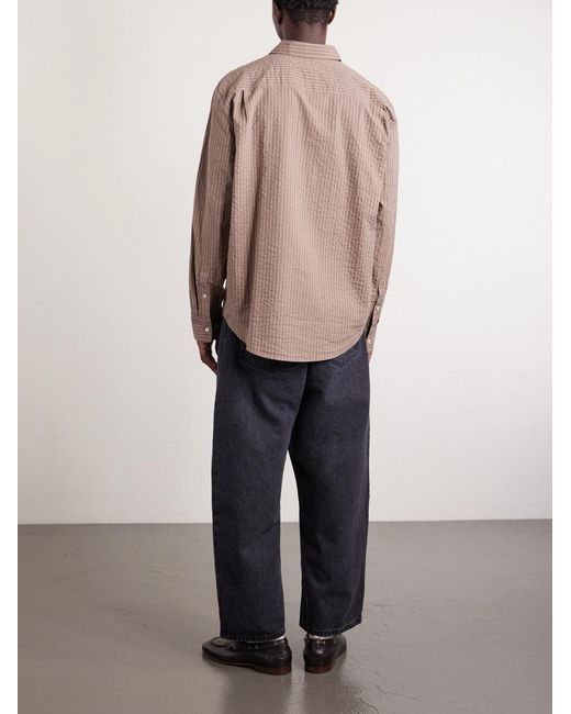 A Kind Of Guise Brown Fulvio Striped Cotton Seersucker Shirt for men