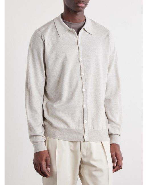 John Smedley White Tibor Merino Wool Cardigan for men