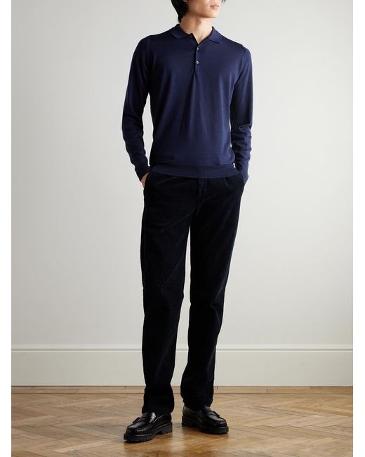 John Smedley Blue Belper Slim-Fit Merino Wool Polo Shirt for men