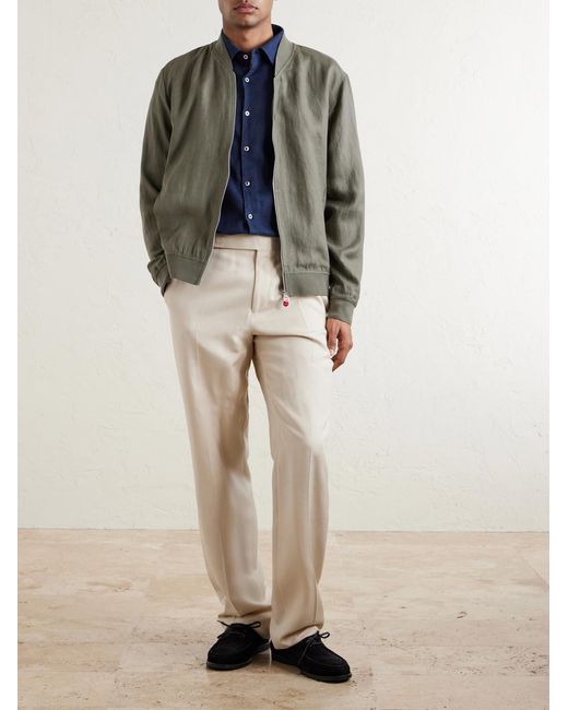 Kiton Green Lightweight Linen Zipped Bomber Jacket for men