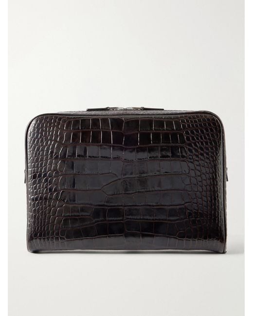Croc-Effect Leather Pouch di Tom Ford in Black da Uomo