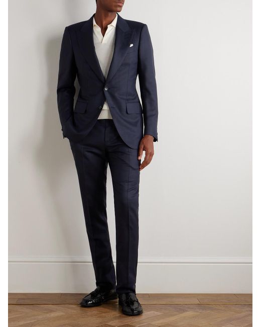 Tom Ford Blue Dyllan Super 130S Grain De Poudre Wool Suit Jacket for men