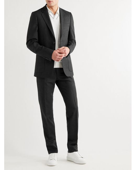 Mr P. Black Unstructured Worsted Wool Suit Jacket for men
