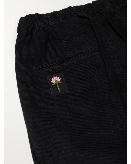 Kardo Black Taka Straight-Leg Embroidered Cotton-Corduroy Trousers for men