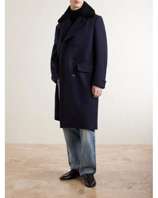 Private White V.c. Blue The Admiral's Great Shearling-Trimmed Merino Wool And Cashmere-Blend Coat for men