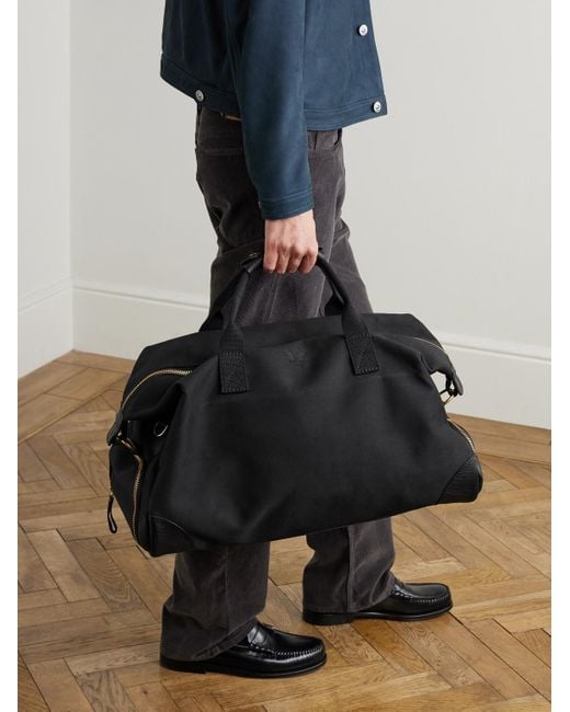 Weekender Leather-Trimmed Cotton-Canvas Holdall di Bennett Winch in Black da Uomo