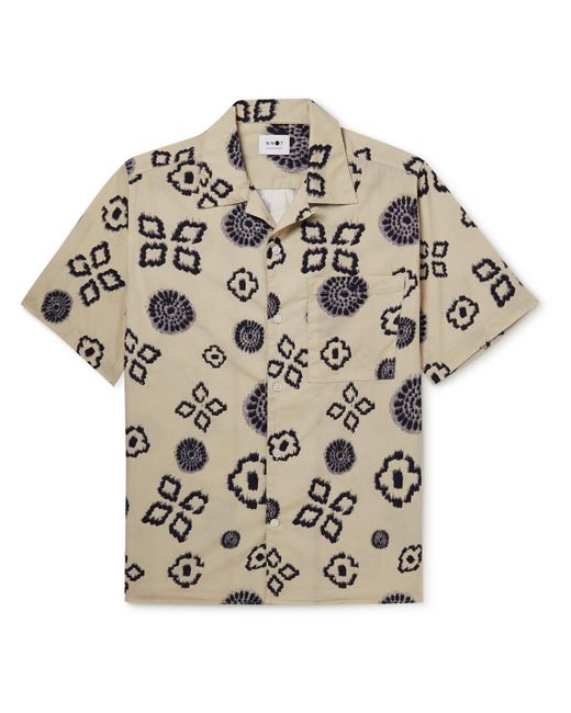 NN07 Julio Convertible-collar Printed Cotton-poplin Shirt in Natural ...