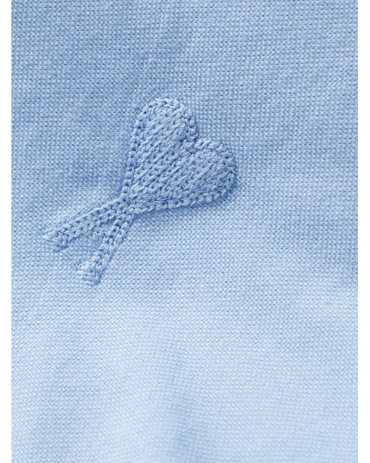 AMI Blue Button-down Collar Logo-embroiderd Cotton Shirt for men
