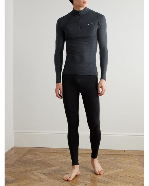 Falke Blue Printed Virgin Wool-Blend Half-Zip Ski Base Layer for men