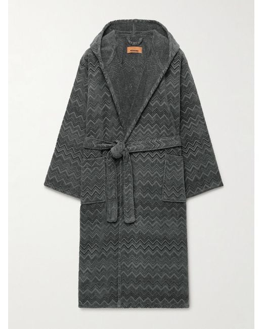 Missoni Chalk Morgenmantel aus Baumwollfrottee mit Jacquard-Streifenmuster und Kapuze in Gray für Herren