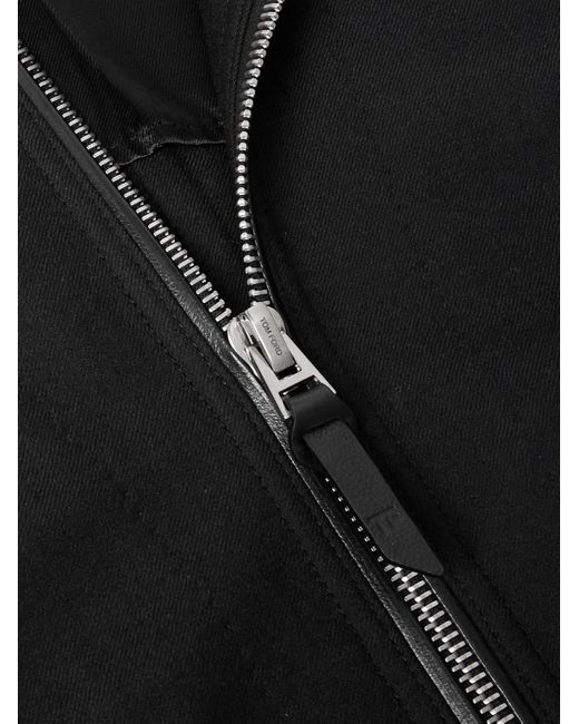 Tom Ford Black Leather-Trimmed Wool And Silk-Blend Twill Bomber Jacket for men