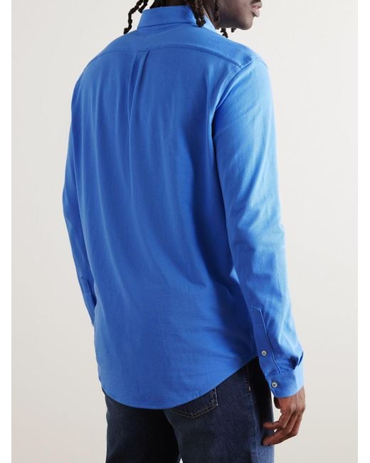 Polo Ralph Lauren Blue Button-down Logo-embroidered Cotton-mesh Shirt for men
