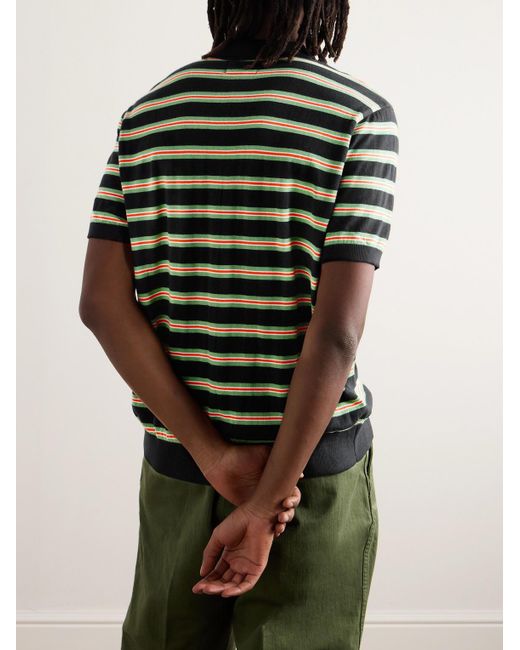 Thisisneverthat Green Logo-embroidered Striped Cotton Polo Shirt for men