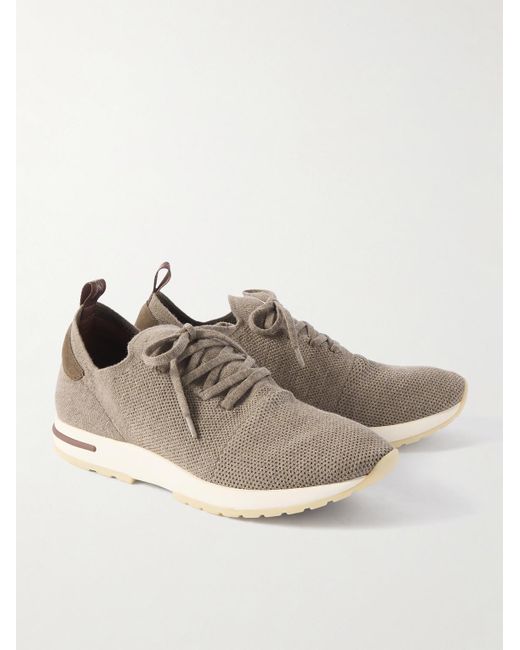 Loro Piana Brown 360 Flexy Walk Suede-Trimmed Knitted Wool Sneakers for men