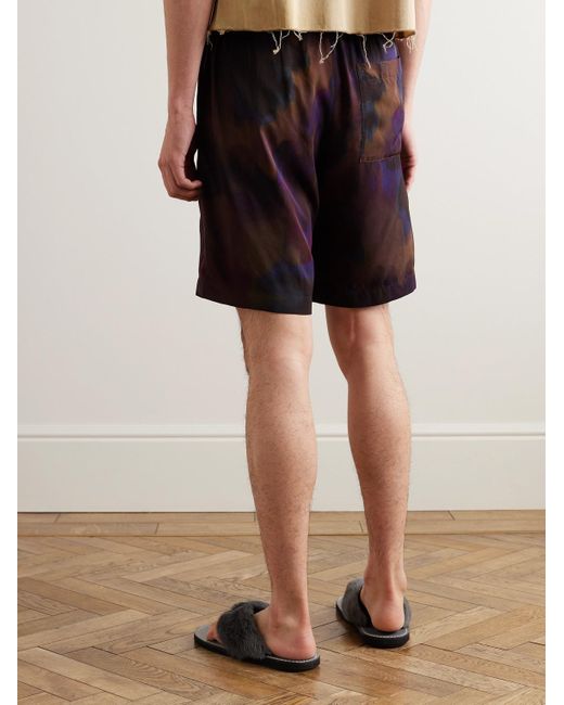 Dries Van Noten Blue Straight-leg Printed Satin Drawstring Shorts for men