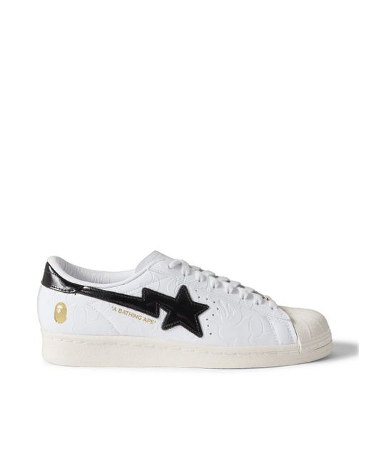 Adidas Originals White Bape Superstar Logo-Embossed Leather Sneakers for men