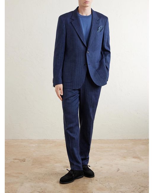 Mr P. Blue Herringbone Linen-Blend Suit Jacket for men