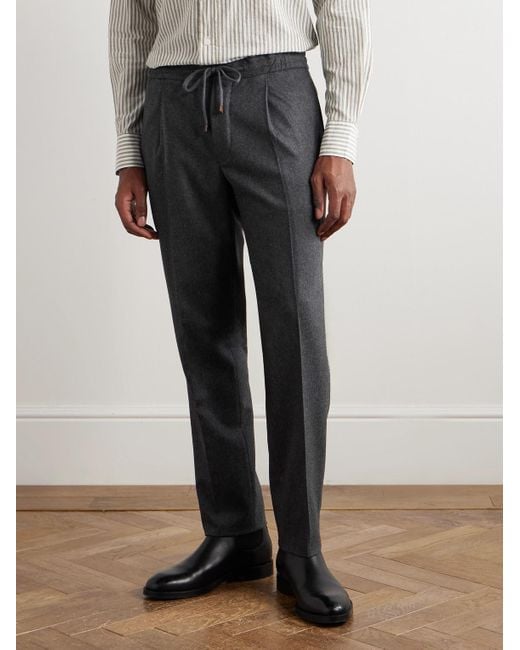 Incotex Gray Tapered Pleated Wool And Cashmere-Blend Trousers for men