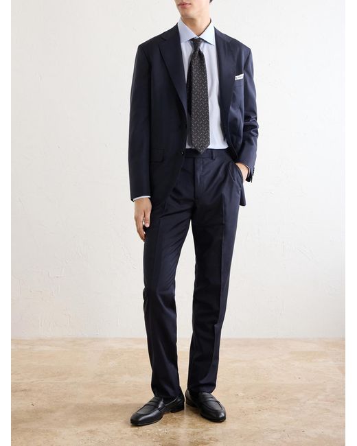 Brioni Blue Plume Straight-Leg Wool And Mohair-Blend Trousers for men